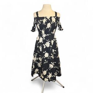 Soft Surroundings Women’s Dress Size Large Black White Floral Off Shoulder Smock